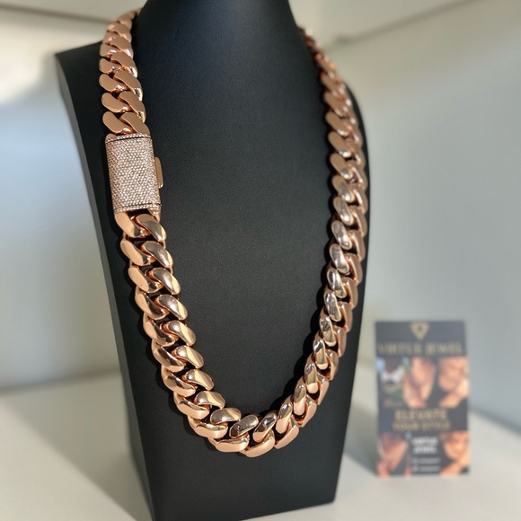 20mm Miami Cuban Link Rose Gold Plated Chain Necklace 18k & 14k - Picture 3 of 5